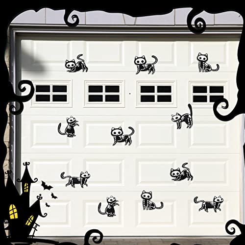 Halloween Skeleton Cat Magnets Set - Reflective Waterproof Decor for Refrigerator & Metal Surfaces