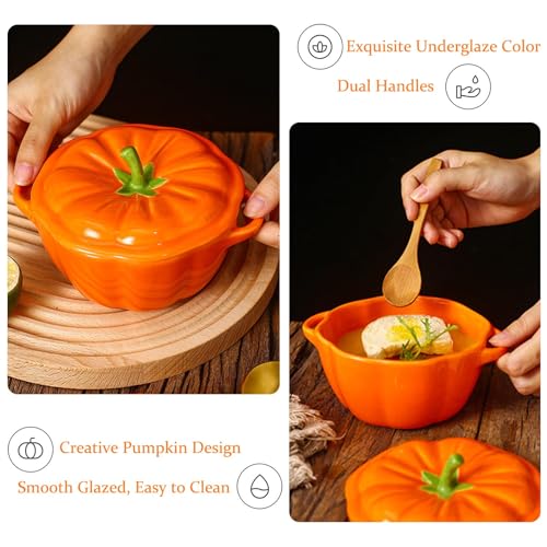 Ceramic Pumpkin Bowl with Lid - Orange, 1.26lb Halloween Decoration & Soup Bowl
