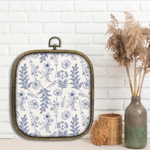 KSDUT Blue Flowers Wall Art Decor - Boho Chinoiserie Canvas Prints, Navy Blue Botanical Square Wall Decor - Variation Blueflower-7