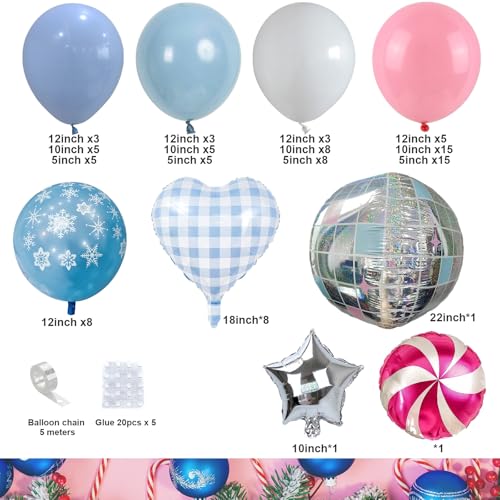 Pink Blue Snowflake Balloon Arch Kit - Wonderland Holiday Party Decorations