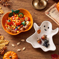 Halloween Ceramic Candy Bowls Set - Ghost & Pumpkin, White & Orange