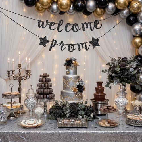 Black Glitter Prom Banner Decoration - Graduation Welcome Sign Party Decor