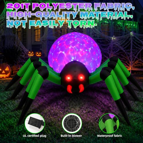 10FT Giant Halloween Inflatable Spider with LED Lights - Weather-Resistant Yard Decor