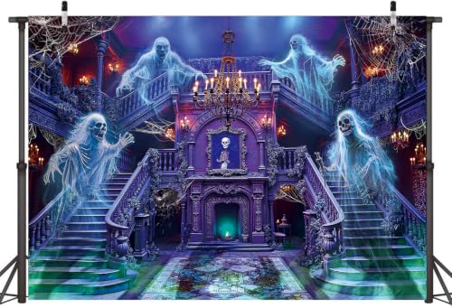 Halloween Haunted Mansion Backdrop Banner 7x5FT Ghost Staircase Spooky Castle Photo Booth Decor