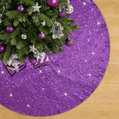 Purple Sequin Christmas Tree Skirt 48 Inch Luxury Holiday Decor - QueenDream