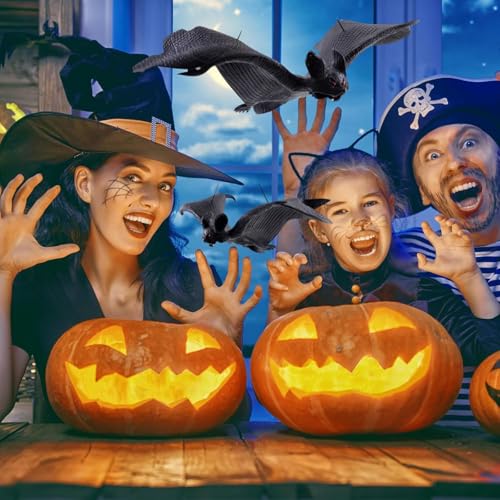 Halloween Hanging Bats Decor Set - Realistic Rubber Flying Bats for Indoor & Outdoor Spooky Atmosphere