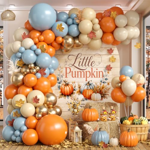 Fall Balloon Arch Kit - Burnt Orange Dusty Blue Gold Variation for Thanksgiving & Autumn Decor