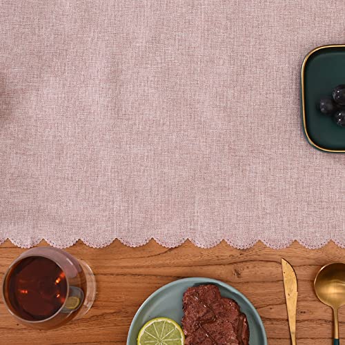 Pink Cotton Table Runner 13x72 Inches Farmhouse Scallop Style - Winotic