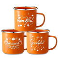 Enamel Pumpkin Coffee Mugs Set - 16 oz Fall Autumn Thanksgiving Holiday