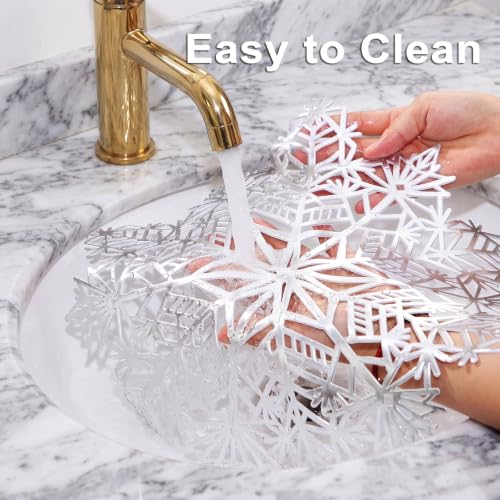Snowflake Placemats Set of 12 - Silver Vinyl Round 15 Inch Table Mats