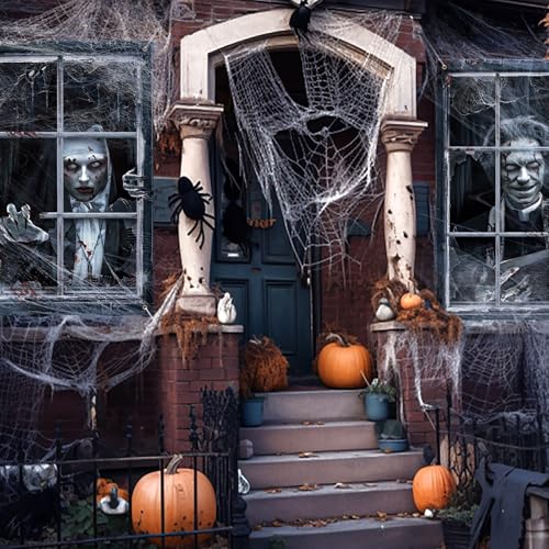 Halloween Ghost Curtain Set - Zombies and Ghost Variation - Spooky Window Decorations for Indoor Outdoor Party