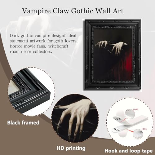 Vampire Claw Hands Wall Art - Framed Gothic Dark Academia Horror Canvas - 16x12 Inches