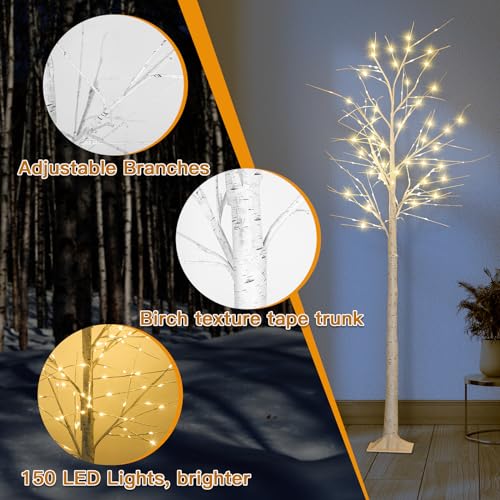 8FT Lighted Artificial Birch Tree with Warm White LED Lights for Christmas and Holiday Decor
