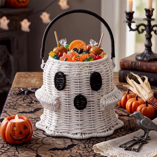Halloween Ghost Woven Rattan Trick or Treat Basket - Candy Bag