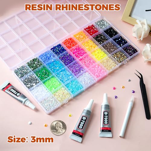 32 Colors 3mm Jelly Rhinestones Bedazzling Kit - 45,000pcs Craft Supplies with Glue & Tools