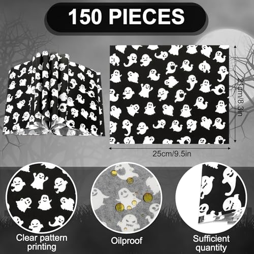 Halloween Ghost Wax Paper Sheets 150 Pack Waterproof Oil-Proof Food Wraps