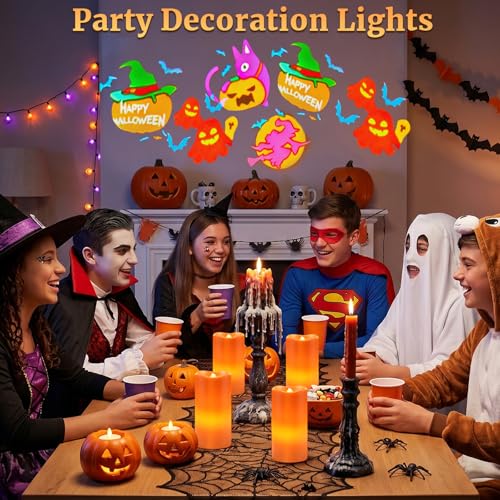 Hallowmas Flameless Candle Projector Light with Pumpkin Projection - Orange - Hallowmas