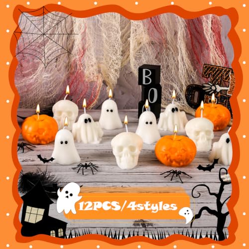 12-Pack Halloween Ghost & Pumpkin Candles Decorative Spooky Wax Candles