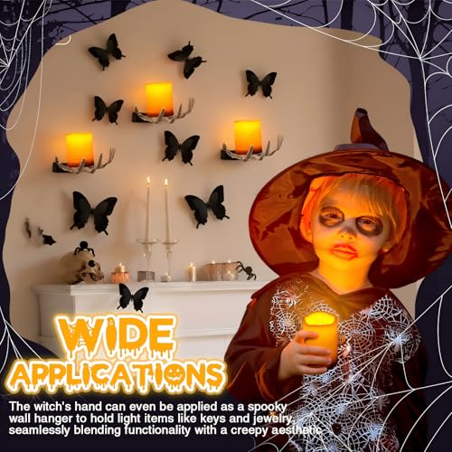 Halloween Gothic Witch's Hand Wall Decorations Set with LED Candles & Spiders