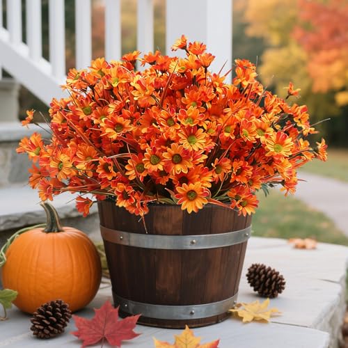 Artificial Orange Daisy Flowers - UV Resistant Outdoor & Indoor Decor, 12 Stems