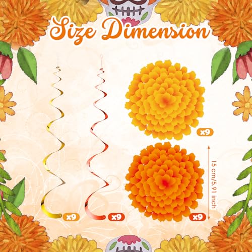 Marigold Flower Decorations for Diwali & Day of The Dead - 36 Pcs Set