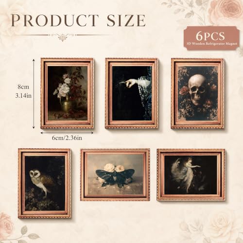 Gothic Halloween Fridge Magnets Set - Dark Skeleton Skull Flowers Moth Owl Vintage Art