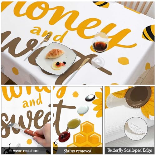 Bees Tablecloth 52x70 Inches Rectangular Yellow Honey Sunflowers Anti-Oil Durable