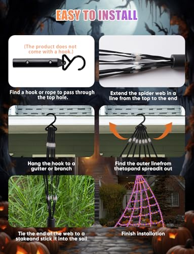 Halloween Web Lights with 550 LEDs & 8 Modes - Outdoor Spider Web Decor, 16.4ft, Waterproof, Timer, No Big Spider