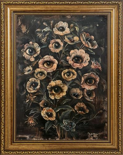 Gothic Botanical Canvas Wall Art Decor - Dark Surreal Eye Flower Framed Print 12x16in - Moody Witchy Home Decoration Variation of THIS listing