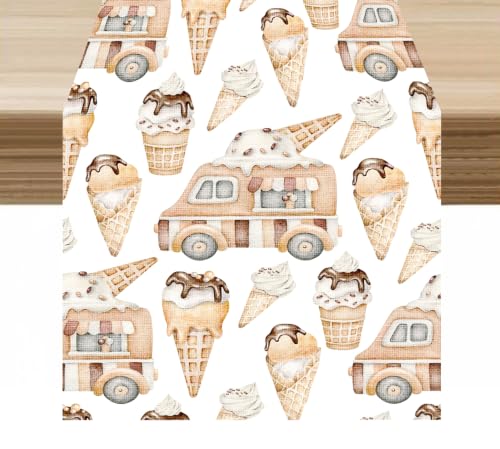 Summer Ice Cream Table Runner Brown Chocolate - 13x36in Farmhouse Decor