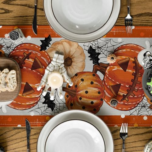 Halloween Table Runner 13x72 Inch Orange Beige Durable Polyester Home Decor