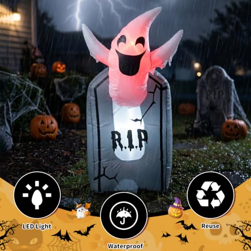 3.5ft Halloween Inflatable Ghost and Tombstone Yard Decoration with LED Lights