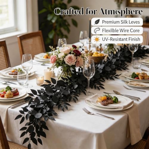 Artificial Eucalyptus Garland with Willow Leaves - 6.5Ft Faux Greenery, Black Variation 1