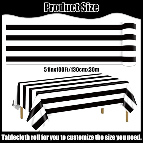 Black and White Striped Tablecloth Roll 51in x 100ft - Party & Event Decor - Black Variant