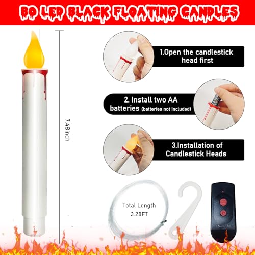 White Floating Candles with Remote - 10 Pack Flameless Hanging LED Taper Candles