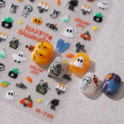 Halloween Nail Stickers Spooky Cute Decals Pumpkin Ghost Cat Skull Style 36