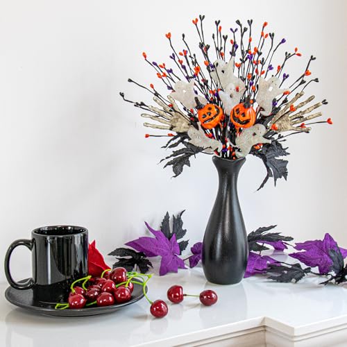 Halloween Floral Picks Set - 17 Inch Spooky Pumpkin Ghost Skeleton Stems
