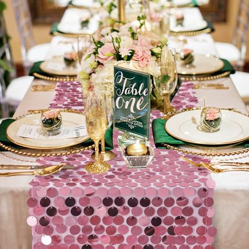 12x108 Pink Sequin Table Runner - Premium Big Payette for Weddings & Events - Variation: 1PCS