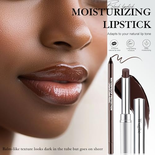 Black Lipstick & Brown Lip Liner Set Tinted Lip Balm for Hydration & Precision — Black & Brown Variation