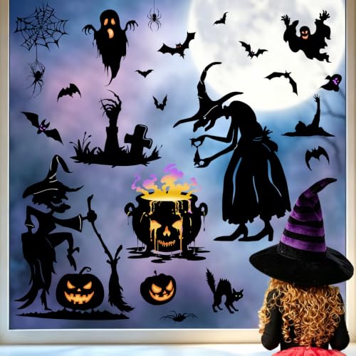 Halloween Window Clings Black Witch Cauldron Bat Window Stickers - Variation of THIS listing
