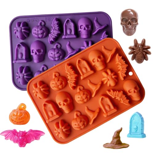 Halloween Silicone Mold 3D Pumpkin Skull Gummy Candy Chocolate Molds - Orange & Purple