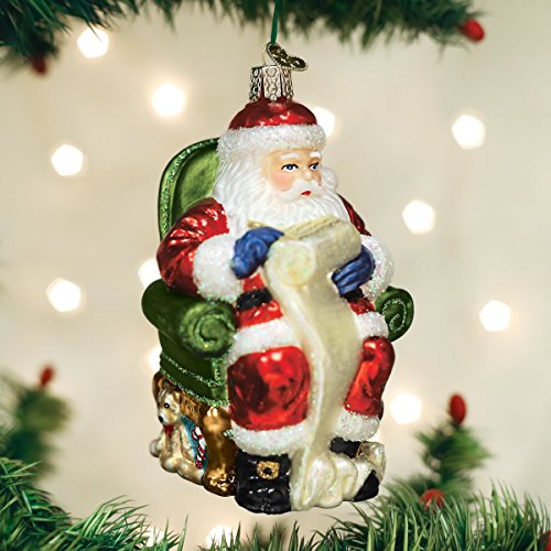 Santa Checking His List Glass Blown Ornament - Handcrafted Christmas Decoration - Santa Collection