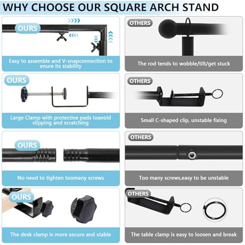 Rectangle Black Over The Table Rod Stand with Clamps - Adjustable Event Display