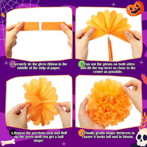 Halloween Paper Lanterns Decorations Kit with Witch Hats and Pom Poms - Indoor Outdoor Party Supplies