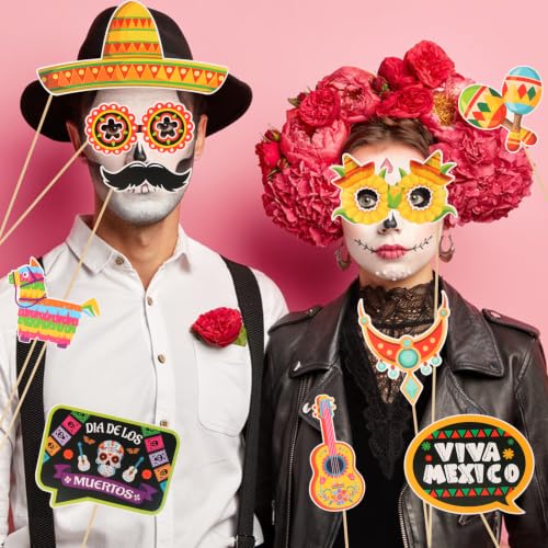 30PCS Day of the Dead Photo Booth Props Halloween Party Decorations