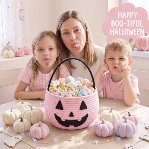 Pink Halloween Pumpkin Trick or Treat Basket for Kids - Festive & Durable