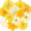 Yellow Party Decorations Paper Fans Set - Sunflower Theme Wall Decor, 12 Pieces