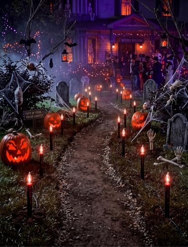 C18 Black Candle Lights - 19.5Ft Halloween Pathway String Lights with Flickering Flame