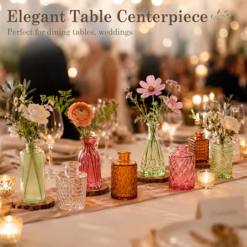 Multicoloured 24pcs Glass Bud Vases Set - Assorted Shapes & Gradient Colors