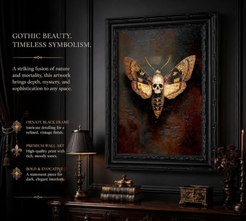 Skull Moth Canvas Wall Art - Framed Gothic Dark Decor 11 x 9 inches